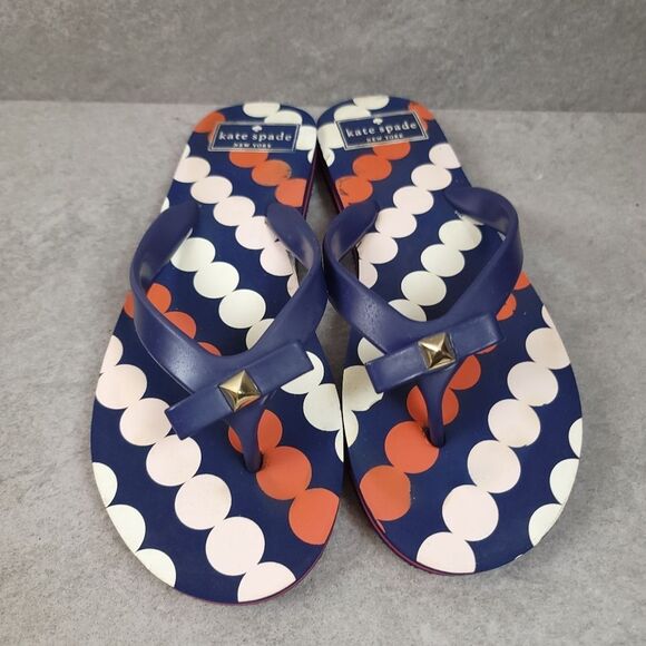 KATE SPADE Fifi Navy Bow Polka Dot Slip-on Flip Flop Beach pool Sandals Thong - Picture 1 of 11